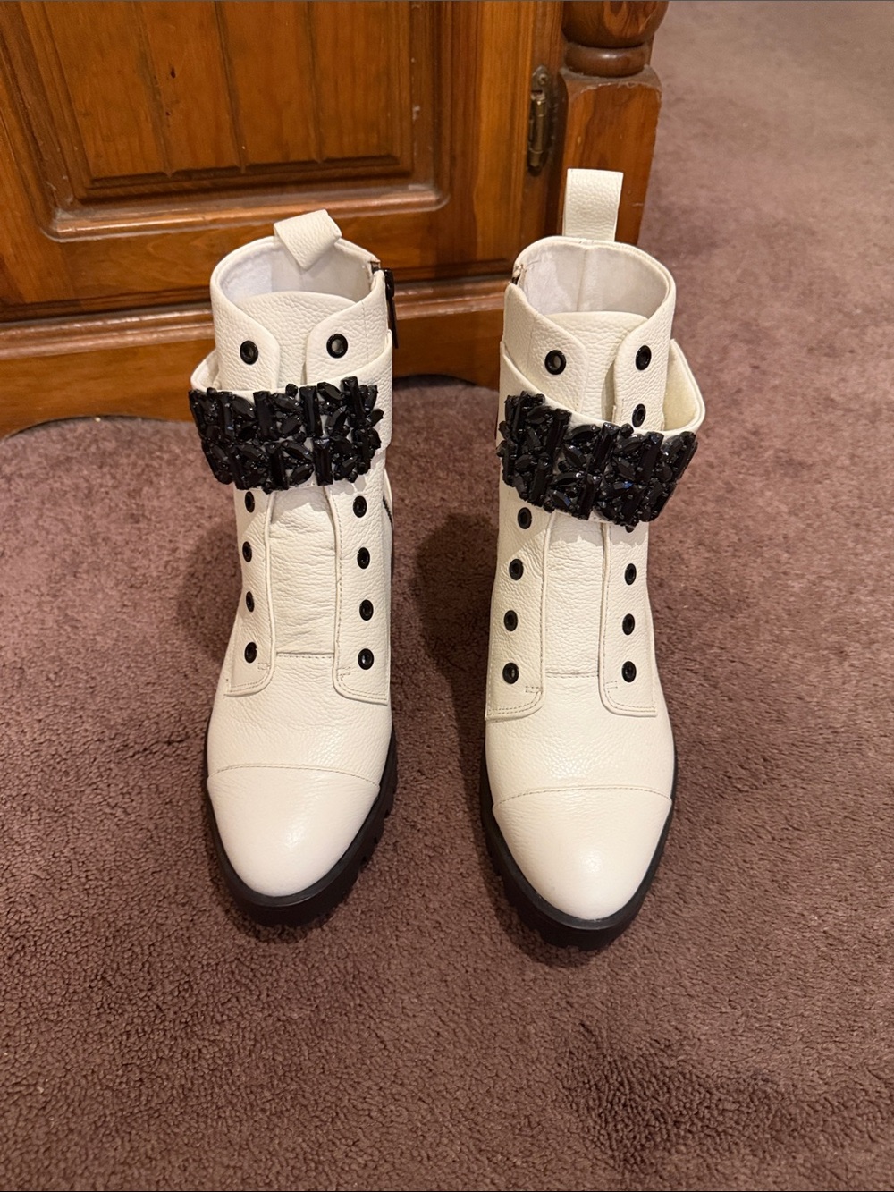 Karl lagerfeld White Embellished Ankle Boots - Women Shoes